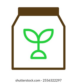 Fertilizer bag with sprout icon. Concept of plant growth, gardening, and agriculture.