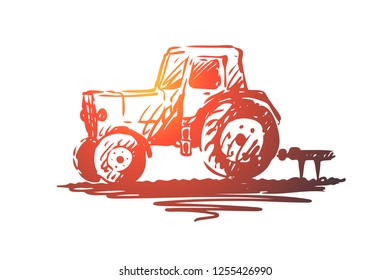 Fertilizer, farming, agriculture, plant, soil concept. Hand drawn fertilizer machine for agriculture concept sketch. Isolated vector illustration.