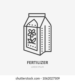 Fertilizer flat line icon. Gardening, vegetables growing sign. Thin linear logo for farm, agriculture.