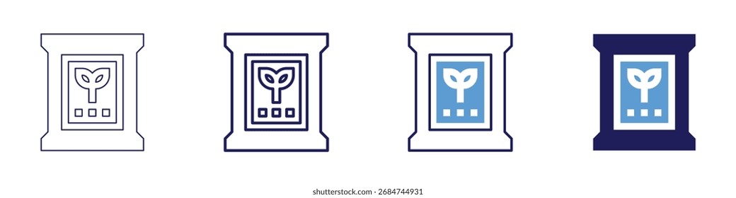 Ícone de fertilizante em 4 estilos diferentes. Linha Fina, Linha, Linha Negrito, Duotônico. Estilo duotônico. Traçado editável.