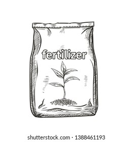 Fertilizer Icon For Design Product Garden Center And Gardening, Sketch Style. Vector Illustration.