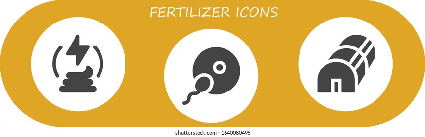 fertilizer icon set. 3 filled fertilizer icons.  Simple modern icons such as: Manure, Fertilization, Greenhouse