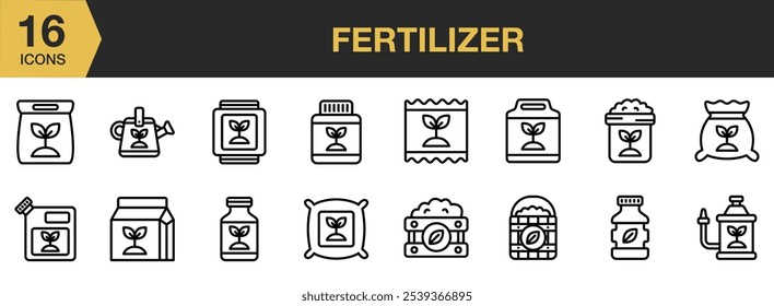 Conjunto de ícones de fertilizante. Inclui os ícones de linha de fertilizante e muito mais. Contornar coleção de vetores de ícones.