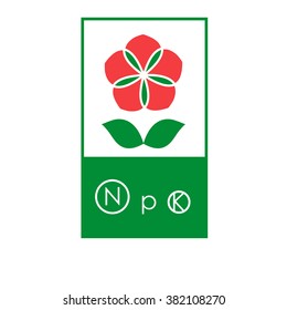 Fertilizer label with flower and main macronutrients signs: nitrogen, potassium and phosphorus 