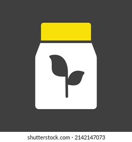 Paquete de fertilizante aislado icono de glifo vectorial. Signo del paquete de semillas. Símbolo gráfico para agricultura, jardín y plantas sitio web y diseño de aplicaciones, logotipo, aplicación, interfaz de usuario