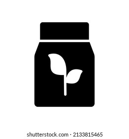 Fertilizer pack vector glyph icon. Seed package sign. Graph symbol for agriculture, garden and plants web site and apps design, logo, app, UI