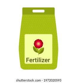 Fertilizer package for growing plants, flowers, vegetables and fruits. Gardening concept