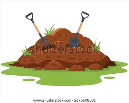 Fertilizer pile with hayfork isolated vector illustration on white background