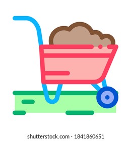 Dünger-Trolleysymbol, Vektorgrafik. Schild für den Düngemittelwagen. Illustration von Farbzeichen