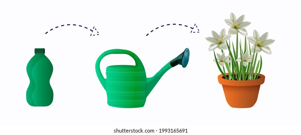  Fertilizers, watering can, Indoor plants in pots, spraying watering nutrition fertilizers transplanting. Instructions for feeding houseplants. To illustrate the use of fertilizers. Vector 