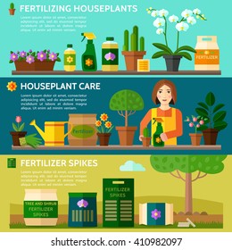 Fertilizing houseplants. Houseplant care. Fertilizer spikes. Tree and shrub fertilizer. Vector illustration.
