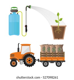 Fertilizing the plants, vector illustration