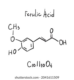Fórmula de molécula de ácido fúlico. Imitación dibujada a mano del modelo estructural herbicida, fórmula esquelética de la química del ácido fúrico, símbolo de vector esquemático