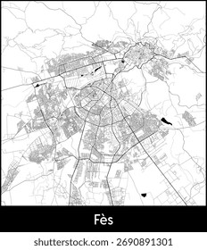 Mapa da cidade de Fes, Marrocos - Mapa do vetor topográfico