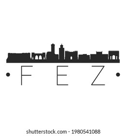 Fes, Morocco City Skyline. Silhouette Illustration Clip Art. Travel Design Vector Landmark Famous Monuments.