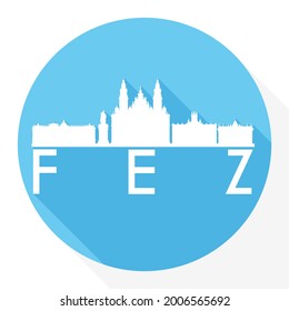 Fes, Morocco Round Button City Skyline Design. Silhouette Stamp Vector Travel Tourism.