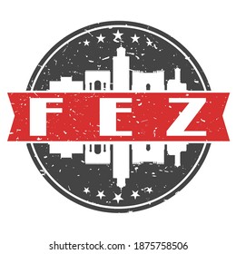 Fes, Morocco Round Travel Stamp. Icon Skyline City Design. Seal Tourism Vector Badge Illustration.