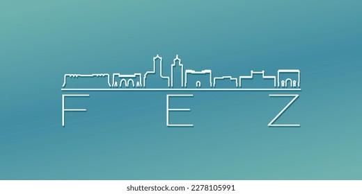 Fes, Morocco Skyline Linear Design. Flat City Illustration Minimal Clip Art. Background Gradient Travel Vector Icon.