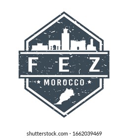 Fes, Morocco Travel Stamp Icon. Skyline City Design Tourism Diamond. Vector Illustration Grunge.