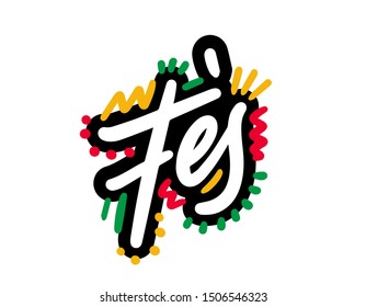 Fes Word Text Creative Handwritten Font and Swoosh Shape Design Vector Illustration.