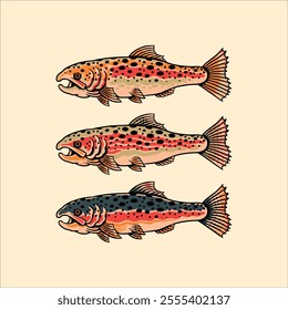 fesh water fish set illustration design