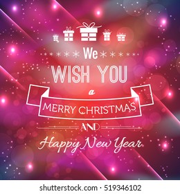 Fesitve bright background with congratulatory text gifts ribbon light glowing and sparkling effects vector illustration