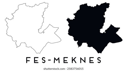 Fes-Meknes map outline and black silhouette vector