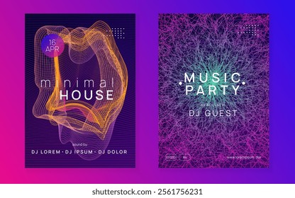 Fest Background. Dj Electro Graphic. Soundwave Disco Illustration. Trance Vector. Violet Techno Flyer. Blue Dance Set. Music Design. Pink Fest Background