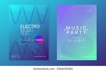 Fest Background. Dj Set. Blue Night Club Flyer. Violet Dance Design. Concert Cover. Electronic Audio Invitation. Sound Trance Graphic. Green Fest Background