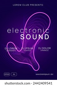 Fest Background. Nightclub Audio Illustration. Music Poster. Electro Invite. Sound Concert Graphic. Violet Party Magazine. Blue Edm Set. Green Fest Background