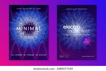 Fest Background. Party Banner. Pink Edm Set. Sound Electro Graphic. Violet Techno Poster. Trance Invite. Soundwave Disco Illustration. Blue Fest Background