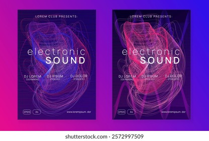 Fest Banner. Music Trance Graphic. Sound Poster. Blue Discotheque Event. Electro Invite. Soundwave Radio Illustration. Pink Dj Flyer. Violet Fest Banner