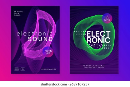 Fest Banner. Pink Discotheque Design. Techno Festival Graphic. Party Magazine. Violet Edm Flyer. Psychedelic Audio Invitation. Trance Vector. Blue Fest Banner