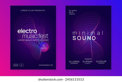 Fest Banner. Pink Music Background. Edm Festival Element. Violet Discotheque Magazine. Party Set. Concert Vector. Soundwave Disco Illustration. Blue Fest Banner