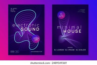 Fest Design. Blue Music Magazine. Edm Background. Electronic Disco Illustration. Concert Vector. Party Trance Element. Violet Dj Event. Pink Fest Design