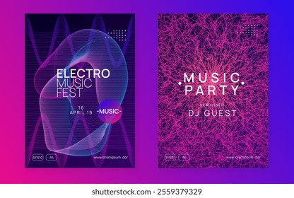 Fest Design. Dj Concert Template. Violet Night Club Set. Soundwave Audio Invitation. Trance Vector. Discotheque Flyer. Green Party Magazine. Blue Fest Design