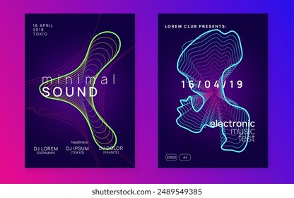 Fest Design. Psychedelic Disco Invitation. Techno Set. Green Dance Banner. Concert Cover. Music Electro Element. Pink Night Club Background. Blue Fest Design