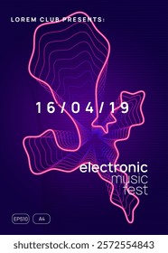 Fest Design. Psychedelic Disco Invitation. Violet Techno Banner. Sound Background. Pink Edm Event. Electro Invite. Music Festival Graphic. Blue Fest Design