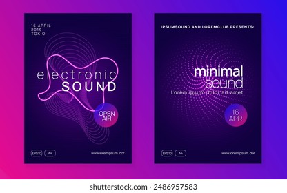 Fest Design. Trance Cover. Violet Techno Set. Edm Festival Element. Dj Background. Pink Party Flyer. Soundwave Beat Invitation. Blue Fest Design