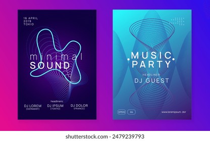 Fest Event. Dance Electro Element. Pink Party Banner. Discotheque Design. Soundwave Disco Illustration. Festival Cover. Blue Dj Flyer. Violet Fest Event