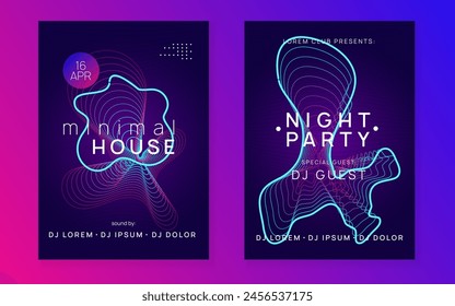 Fest Event. Sound Trance Element. Psychedelic Disco Illustration. Blue Party Flyer. Concert Cover. Green Dance Set. Night Club Banner. Violet Fest Event