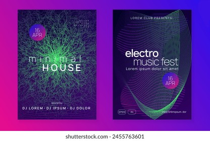 Fest Flyer. Discotheque Concert Template. Festival Vector. Nightclub Beat Invitation. Blue Dance Event. Party Set. Green Music Poster. Violet Fest Flyer