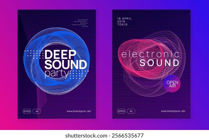 Fest Flyer. Night Club Concert Template. Nightclub Beat Invitation. Festival Cover. Pink Music Set. Sound Poster. Violet Discotheque Banner. Blue Fest Flyer