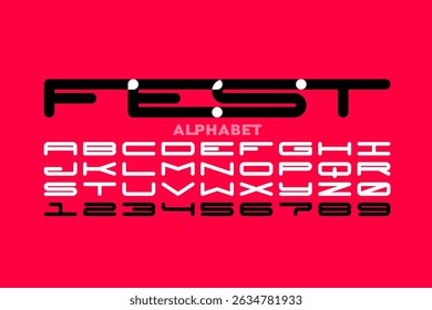 Fest font, alphabet letters and numbers vector illustration