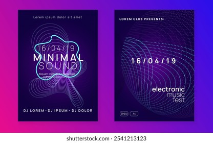 Fest Magazine. Blue Party Design. Violet Discotheque Event. Music Trance Graphic. Night Club Poster. Concert Vector. Soundwave Disco Illustration. Pink Fest Magazine