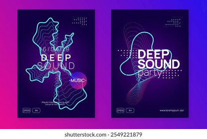 Fest Magazine. Dance Poster. Electro Cover. Pink Party Set. Soundwave Beat Invitation. Blue Music Event. Night Club Concert Element. Violet Fest Magazine