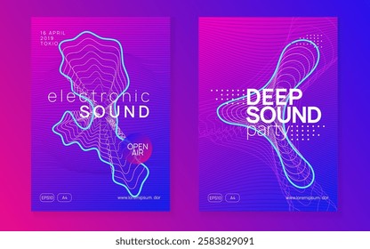 Fest Magazine. Discotheque Concert Element. Electro Vector. Music Poster. Blue Techno Flyer. Violet Edm Set. Nightclub Disco Invitation. Green Fest Magazine