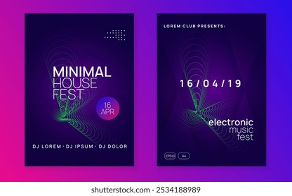 Fest Magazine. Electronic Audio Invitation. Concert Cover. Dance Festival Element. Violet Edm Poster. Pink Night Club Background. Music Flyer. Blue Fest Magazine