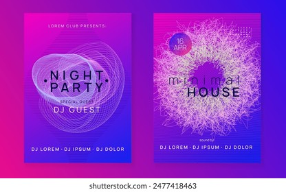 Fest Magazine. Festival Invite. Blue Sound Set. Discotheque Banner. Music Trance Graphic. Psychedelic Beat Illustration. Violet Dj Design. Pink Fest Magazine