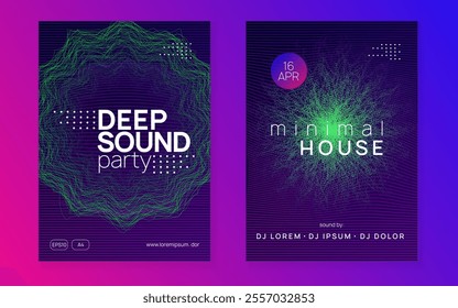 Fest Magazine. Party Festival Element. Blue Sound Banner. Concert Invite. Techno Event. Soundwave Beat Invitation. Pink Music Background. Green Fest Magazine